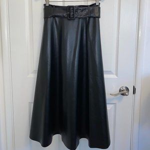 Faux Leather Maxi Skirt with Belt